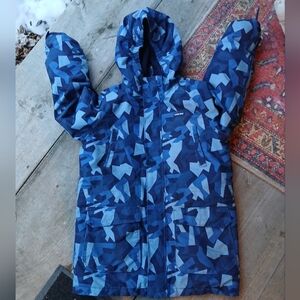 Boy's Lands End L 10/12 Grow-A-Long Jacket Winter Coat Ski Coat Blue Pattern